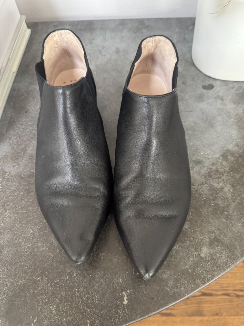 Bus Stop Q Santorini Black Leather Pointy Boots Booties Size 38